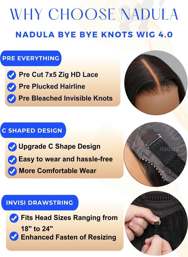 Nadula Yaki Straight Bob Drawstring Wig Human Hair Glueless Pre Cut 7x5 HD Bye Bye Knots Lace Front Wig Pre Plucked Invisible Knots Ready to Wear Short Light Yaki Bob Wigs 150% Density 10inch - Image 4